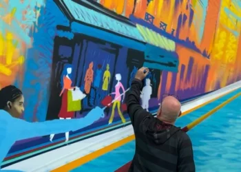 Street art pops up throughout Paris, adding Olympic color to major landmarks