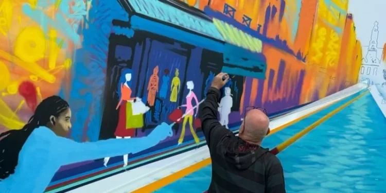 Street art pops up throughout Paris, adding Olympic color to major landmarks