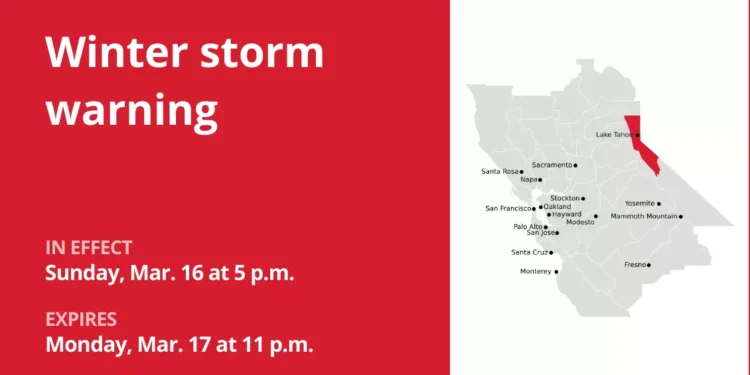 Update: The Greater Lake Tahoe Area placed under a winter storm warning Sunday and Monday