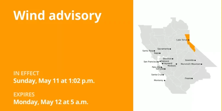 Wind advisory affecting the Greater Lake Tahoe Area until early Monday morning – wind gusts up to 55 mph
